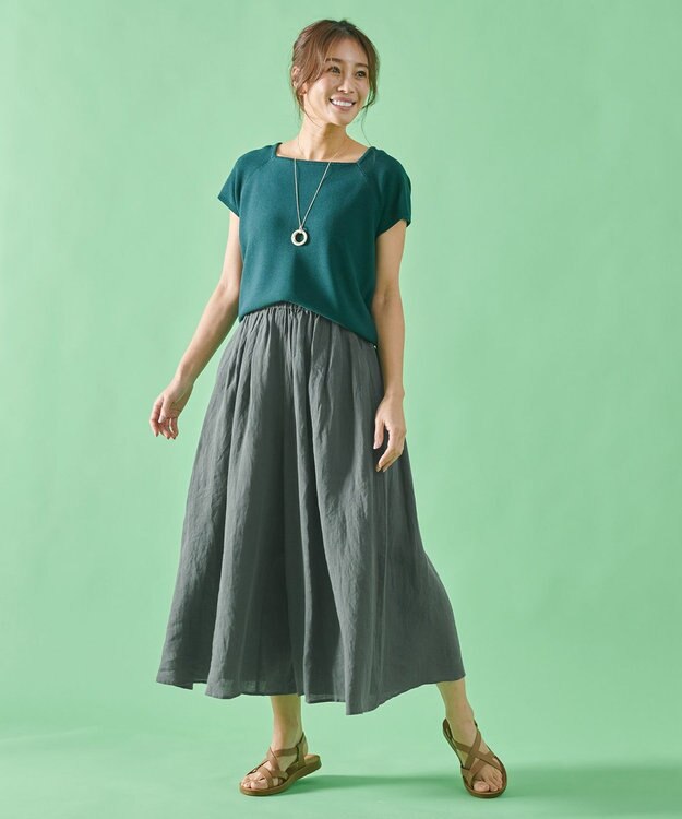 ANY 【ウエストゴム/接触冷感/UVケア】清涼リネンスカーチョ モスグレー