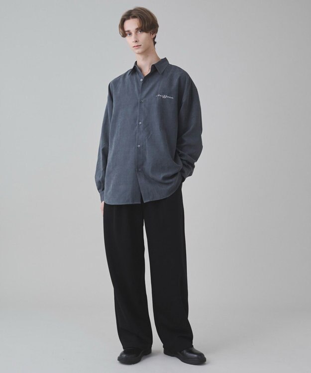 WEGO 【ユニセックス着用ITEM】フィブリルワンポイントBIGシャツ（長袖） ブラック中濃色