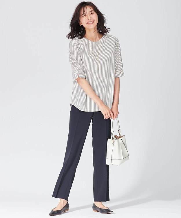 23区 トリアセダブルジョーゼット パンツ ネイビー系