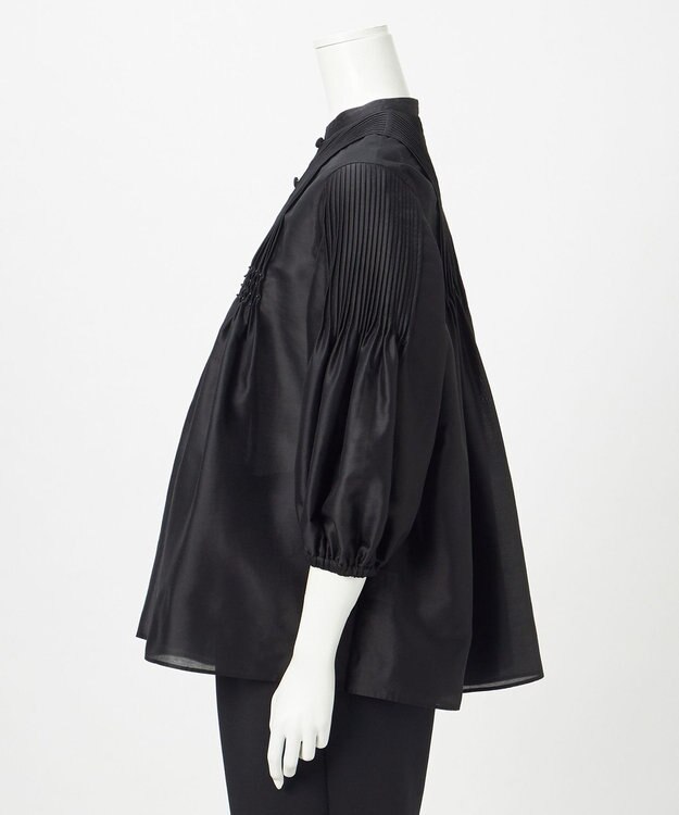 23区 L 【R(アール)】スモッキングタックオーガンザ ピンタック ブラウス ブラック系