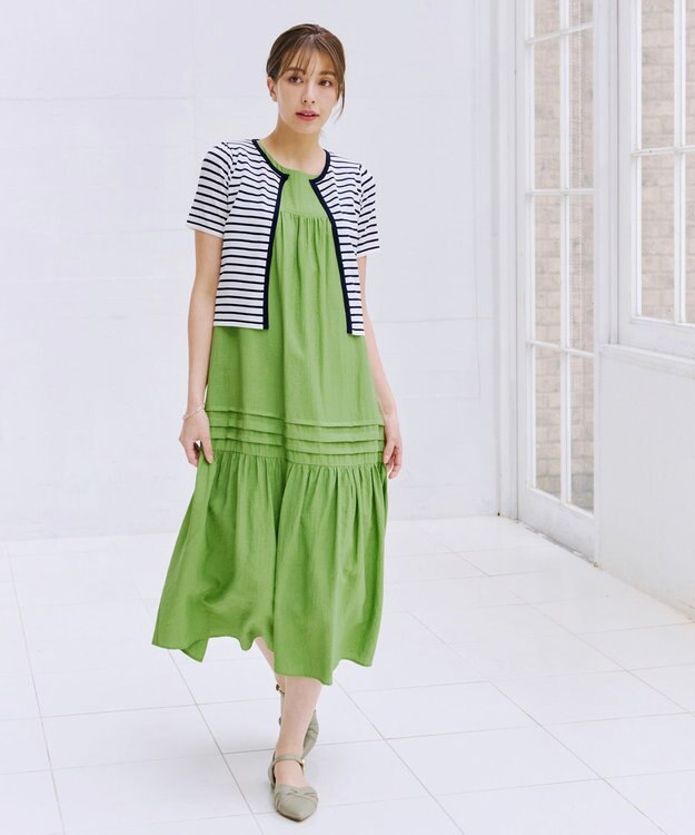 Tiaclasse L 【新色追加・洗える・UVケア・接触冷感】サマーニット半袖カーディガン ボーダー