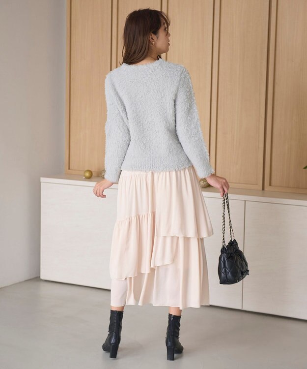 Feroux 【洗える】シャギーVネック ニット ライトグレー系