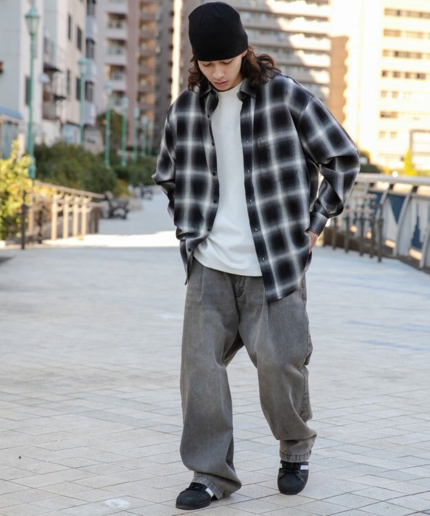 WEGO オンブレチェックシャツ ブラックチェック1