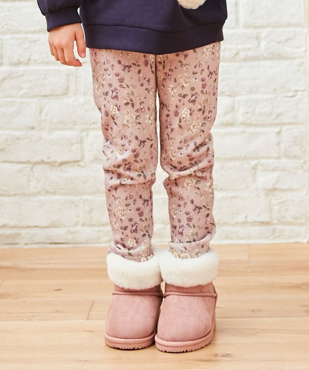 ANY KIDS 裏シャギー総柄ガーリーパンツ ベージュ×花柄