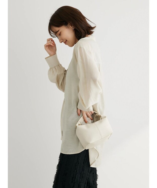 Green Parks バンドカラーシアーシャツ Gray Beige