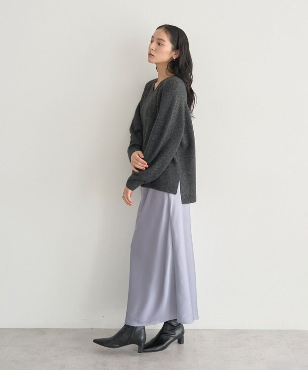 YECCA VECCA Vネックルーズニット Charcoal Gray