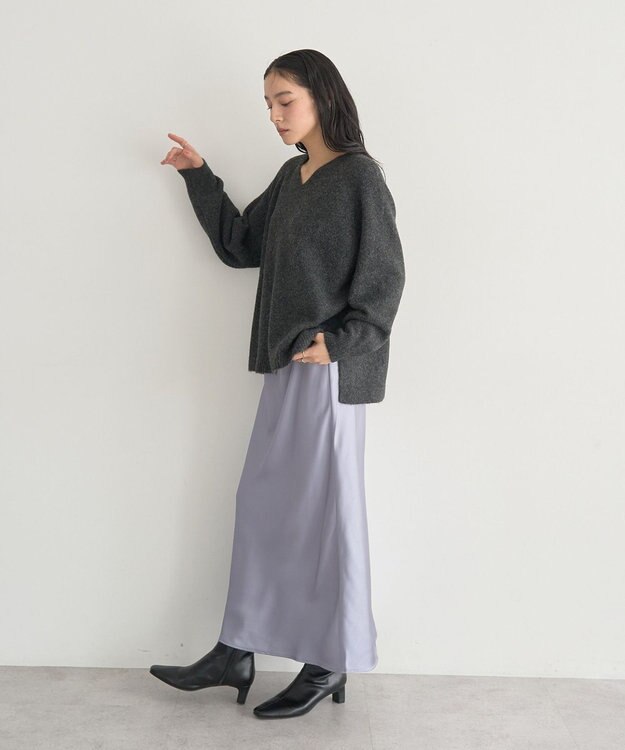 YECCA VECCA Vネックルーズニット Charcoal Gray