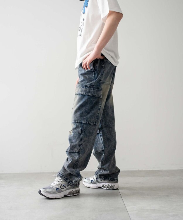 WEGO 【KIDS/150cm/160cm/ウエストゴム】デニムイージーカーゴパンツ（JUNIOR） デニム中濃加工色