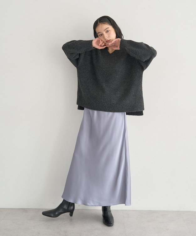 YECCA VECCA Vネックルーズニット Charcoal Gray