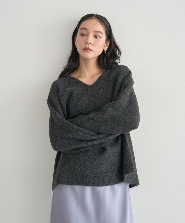 YECCA VECCA Vネックルーズニット Charcoal Gray