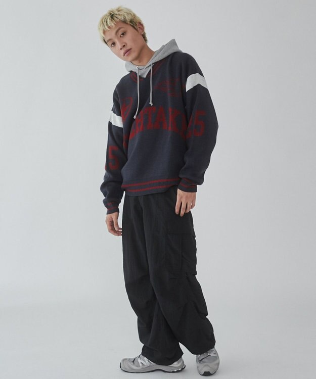 WEGO 【ユニセックス着用ITEM】ラインリブゲームロゴプルオーバー ネイビー