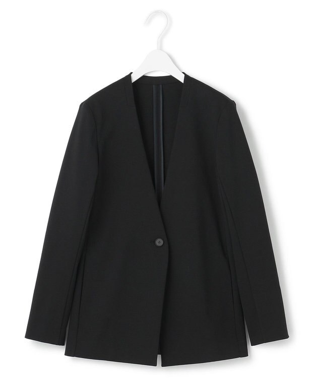 ICB 【洗える】コットンコンプレッシャー ノーカラージャケット ブラック系