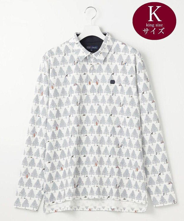 23区GOLF 【MEN/キングサイズ】白夜ゴルフ柄 長袖シャツ ホワイト系5