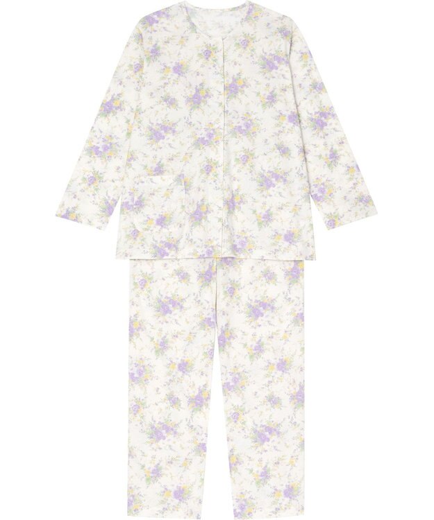 Wing 【パジャマ】　長袖・長ズボン　綿100%　天竺素材　花柄　ウイング／ワコール　EP7083 パープル