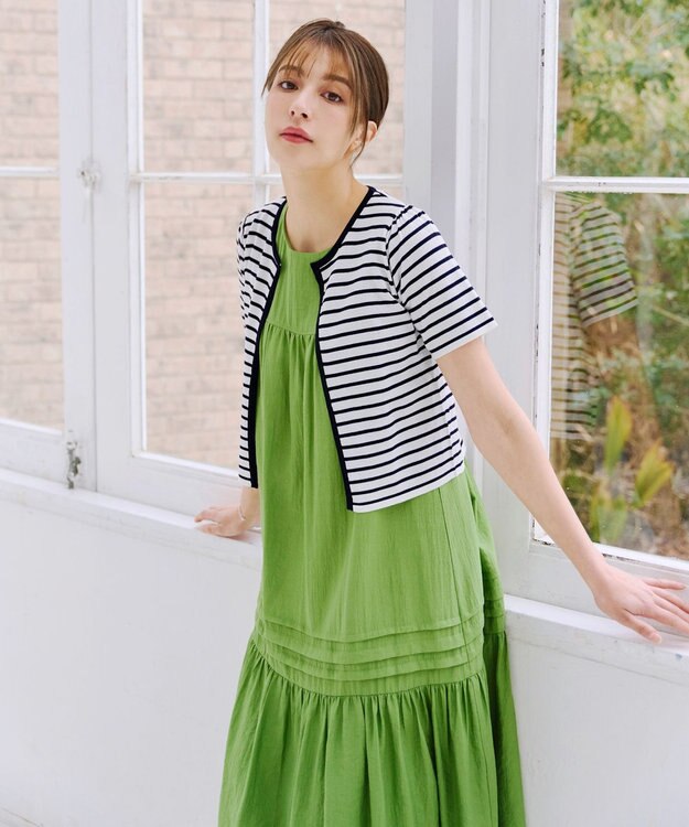 Tiaclasse L 【新色追加・洗える・UVケア・接触冷感】サマーニット半袖カーディガン ボーダー