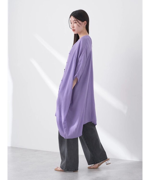 earth music&ecology レーヨンビッグシャツチュニック Purple