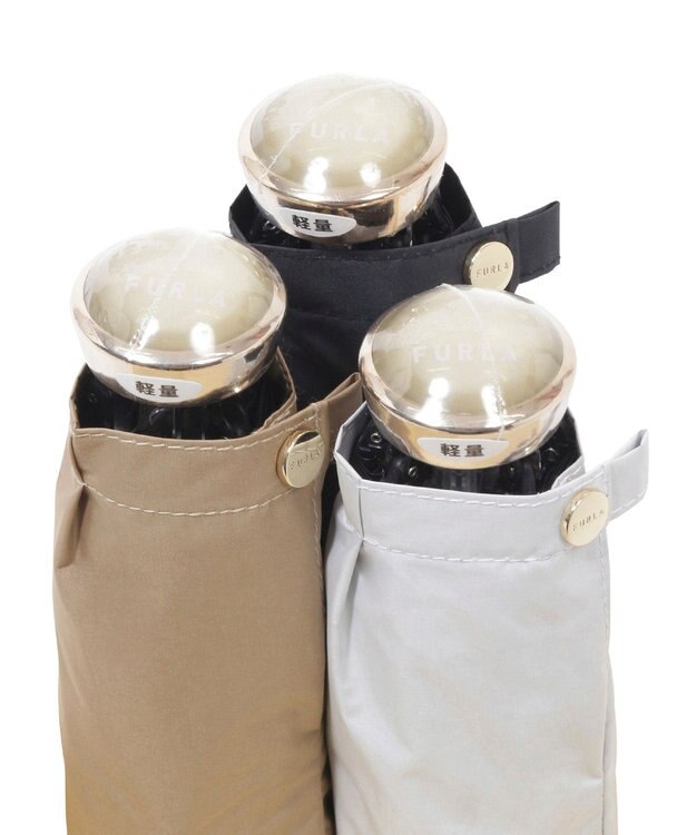 MOONBAT FURLA(フルラ) 晴雨兼用日傘 折りたたみ傘 フワクール生地使用 軽量 無地×アーチロゴ ブラック