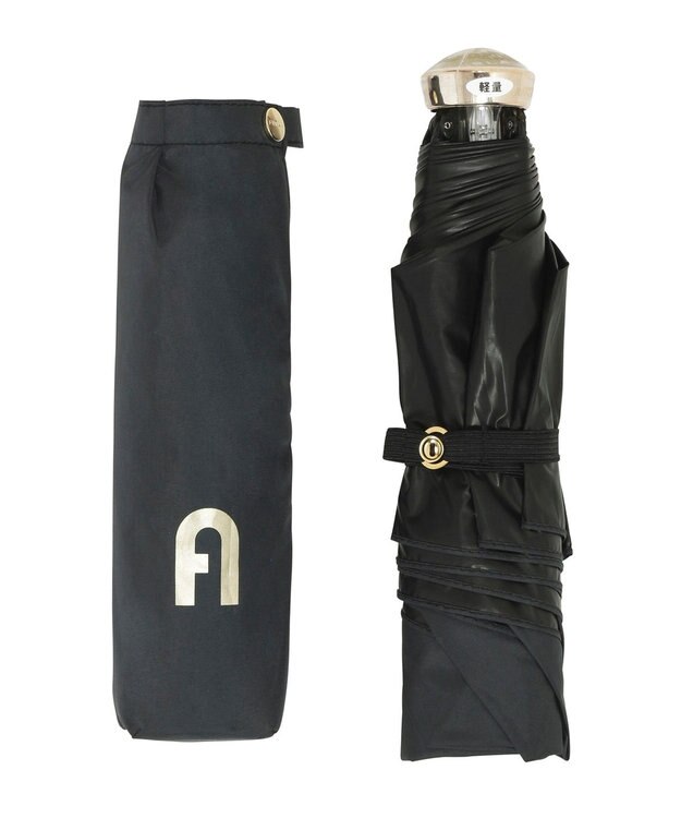 MOONBAT FURLA(フルラ) 晴雨兼用日傘 折りたたみ傘 フワクール生地使用 軽量 無地×アーチロゴ ブラック