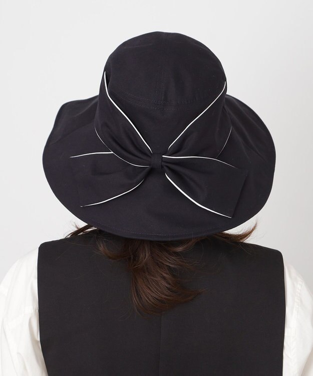MOONBAT 【遮光100％/遮熱/UV】HIROKO KOSHINO(ヒロコ コシノ)遮光 ビッグリボンハット 帽子 広つば ゆったりMサイズ 手洗い可能/サイズ調整可能/日本製 ディープブルー