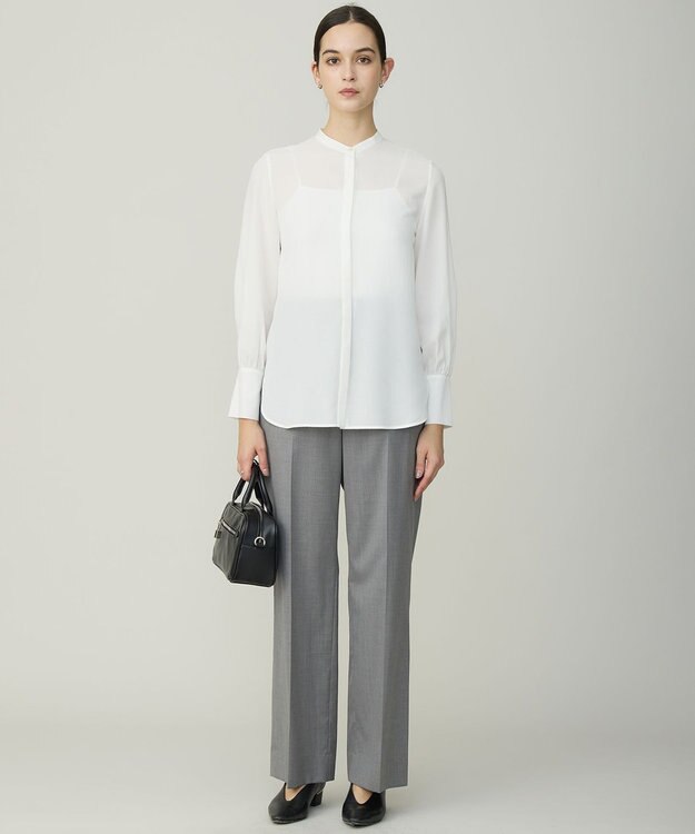 ICB 【洗える】T/Wブロード ワイドストレートパンツ ライトグレー系