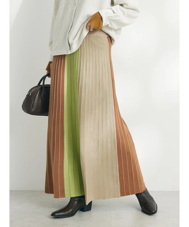 CRAFT STANDARD BOUTIQUE マルチストライプバイカラーニットスカート Beige