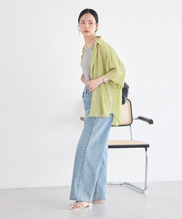 earth music&ecology ランダムプリーツシャツ Pistachio