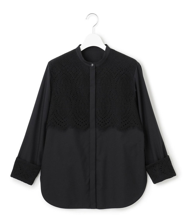 ICB 【洗える】 レースコンビブラウス ブラック系
