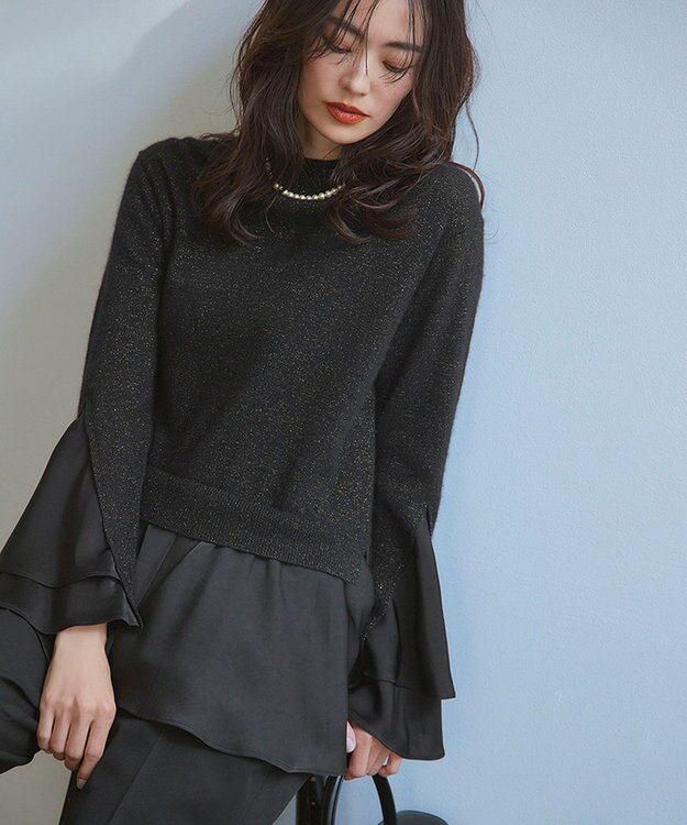 23区 L 【23区×Oggiコラボ】フレアサテンコンビ ラメニット ブラック系