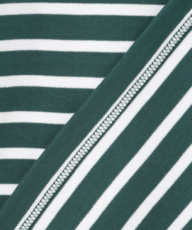 23区 L 【洗える】Armor-lux スムース ボーダー カットソー グリーン×ホワイトボーダー