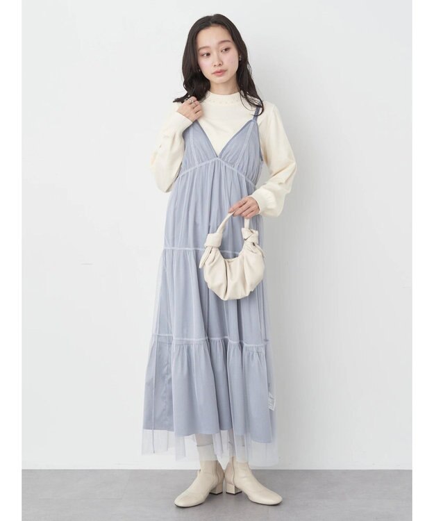earth music&ecology ＳＥＴ２点ティアードペチドレス＋チュールワンピース Blue