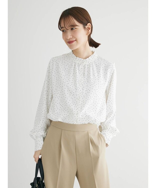 Green Parks ＢＰ　ケア楽　スタンドフリルブラウス Dot