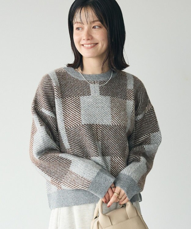 CRAFT STANDARD BOUTIQUE 洗える/チェック柄ニットプルオーバー Brown