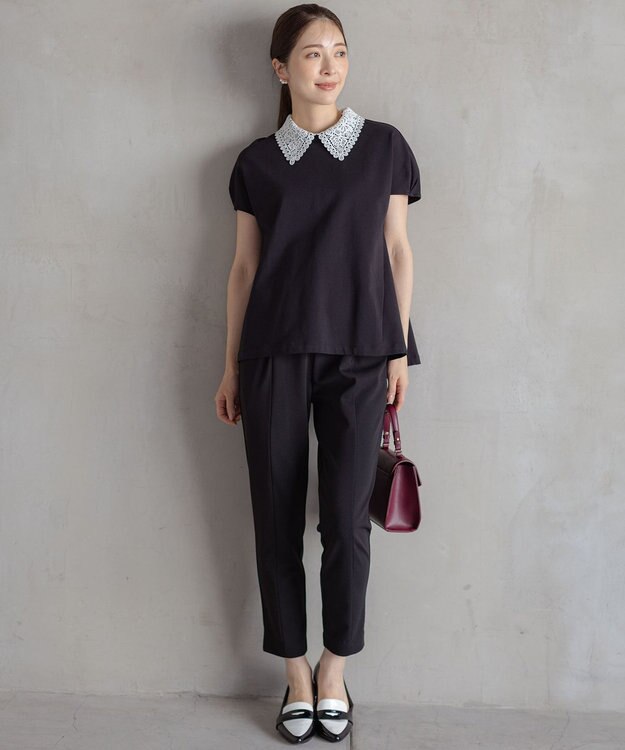 組曲 S 【2WAY】レース襟フレンチテリー カットソー ブラック系