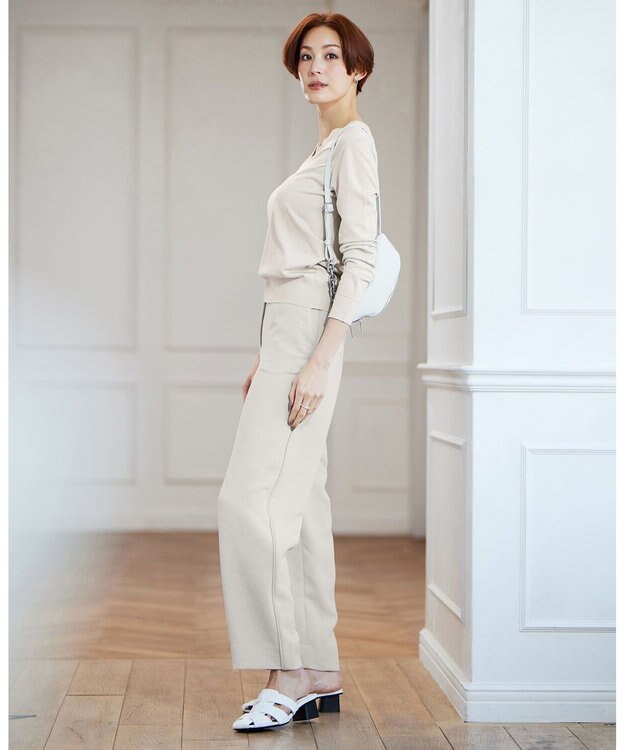 ICB L 【洗える】 ダブルクロスクレープ ストレートパンツ トープ系