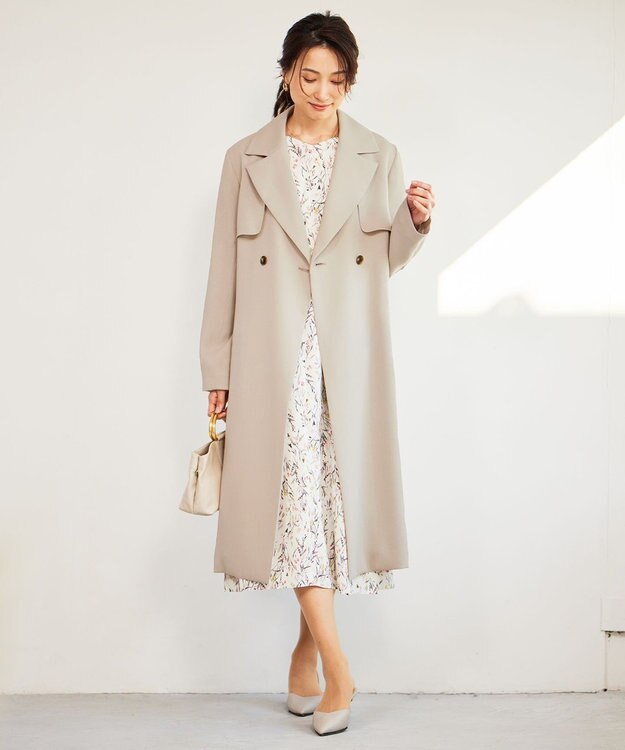 自由区 L 【洗える】ウォーターカラーフラワープリント ワンピース ベージュ系