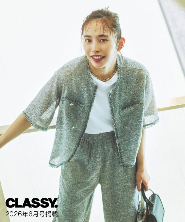 ICB L 【CLASSY.掲載】サマーレノクロス ワイドパンツ オフホワイト×ブラック