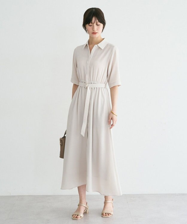 YECCA VECCA 【接触冷感】ベルト付きシャツワンピース Light Beige