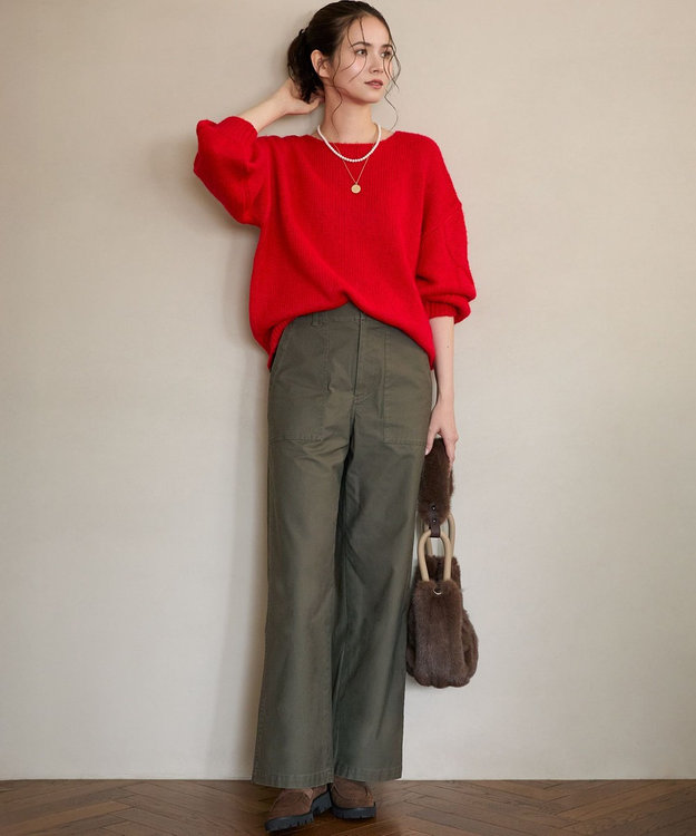 23区 【SLOW/一部店舗限定】ケーブル 袖デザイン ニット レッド系