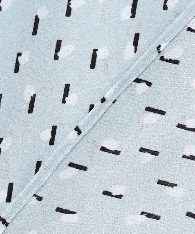 ICB L 【新色追加】BackSatinAmunzen 5分袖配色ボウタイブラウス サックスブルー×モチーフドット柄