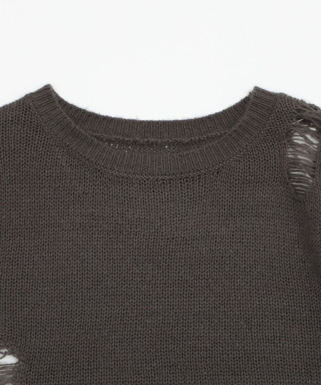 WEGO モヘアタッチダメージショートニット ブラック中濃色