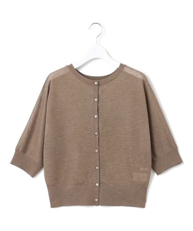 23区 【前後着用可能/洗える】シャイニーシアー 5分袖 カーディガン ブラウン系
