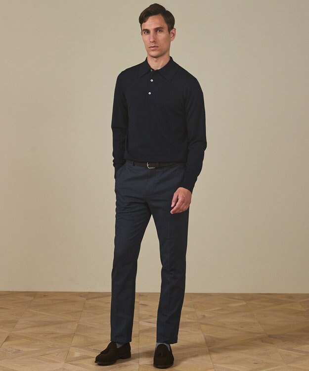 GOTAIRIKU オリジナル設計【洗える/チクチクしにくい/ピリングしにくい】イタリア糸 ハイゲージ  ニットポロ_WOOL100% ブラック系