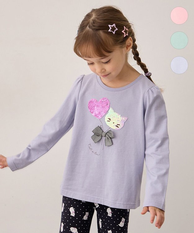 ANY KIDS ミラクルスパンコール 長袖Tシャツ サックスブルー×風船