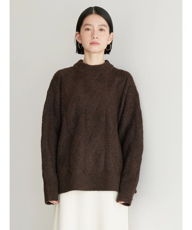 AMERICAN HOLIC Ｍｉｘヤーンモックネックケーブルニットプルオーバー Brown