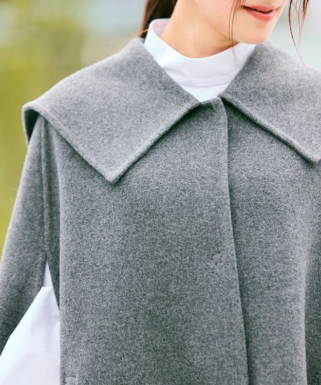 #Newans セーラーカラーダブルフェイスケープコート グレー