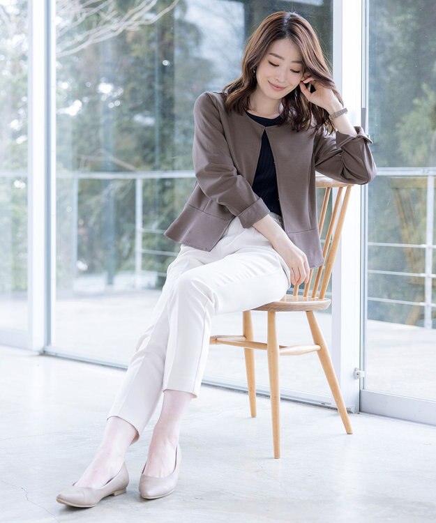 Tiaclasse 【新色追加・洗える】ノーカラーカットソージャケット モカ