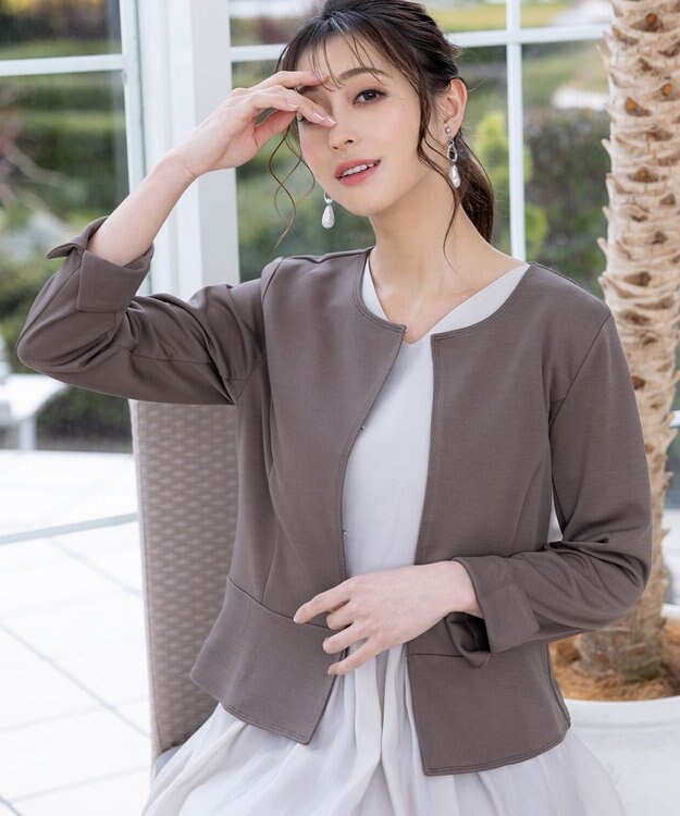 Tiaclasse 【新色追加・洗える】ノーカラーカットソージャケット モカ