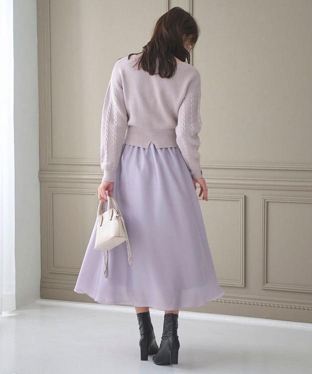 Feroux 【セットアイテム】ケーブルニット×オーガンジースカート ラベンダー系