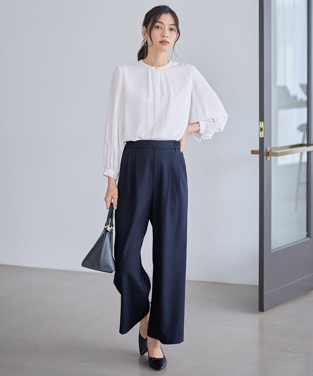 ANY イージーケアライトストレッチワイドパンツ ネイビー