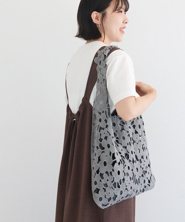 Green Parks ・ｃａｃｈｅ　ｃａｃｈｅ　フラワーレーストートバッグ Gray